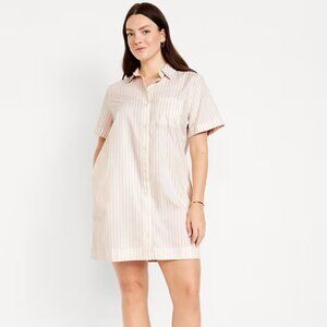NWT Old Navy Women's 100% Cotton Striped Shirt Dress W/ Pockets Sz Large Petite